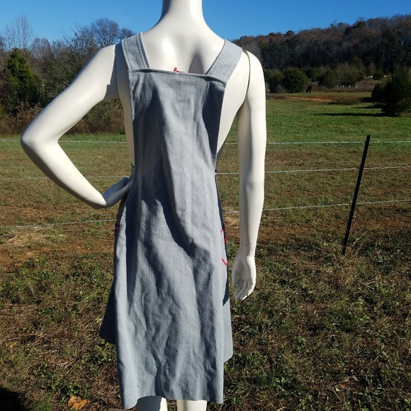 VTG Overall Dress Gray Floral Embroidered S M - Picture 5 of 12